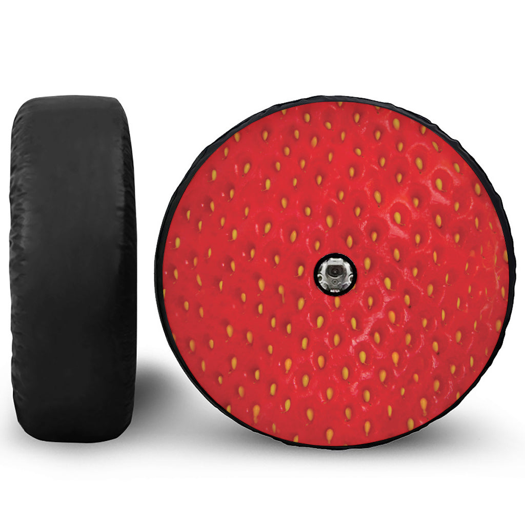 Red Strawberry Print Tire Cover With Camera Hole