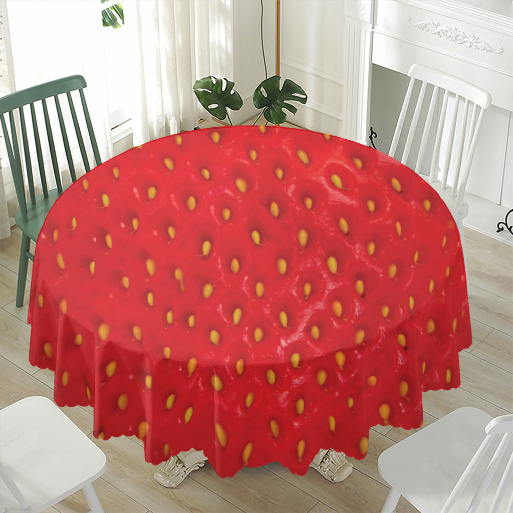 Red Strawberry Print Waterproof Round Tablecloth
