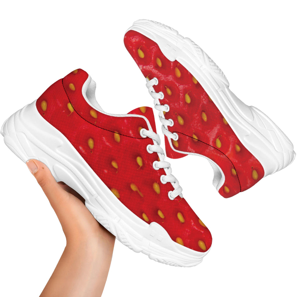 Red Strawberry Print White Chunky Shoes