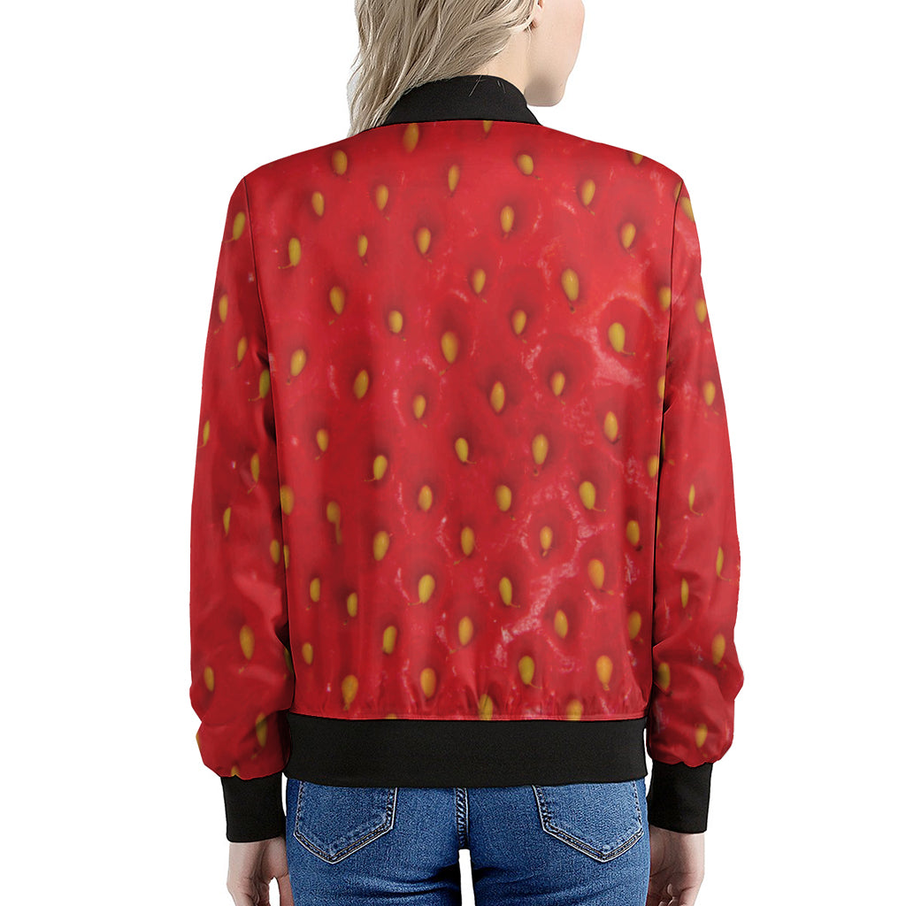 Red Strawberry Print Women's Bomber Jacket