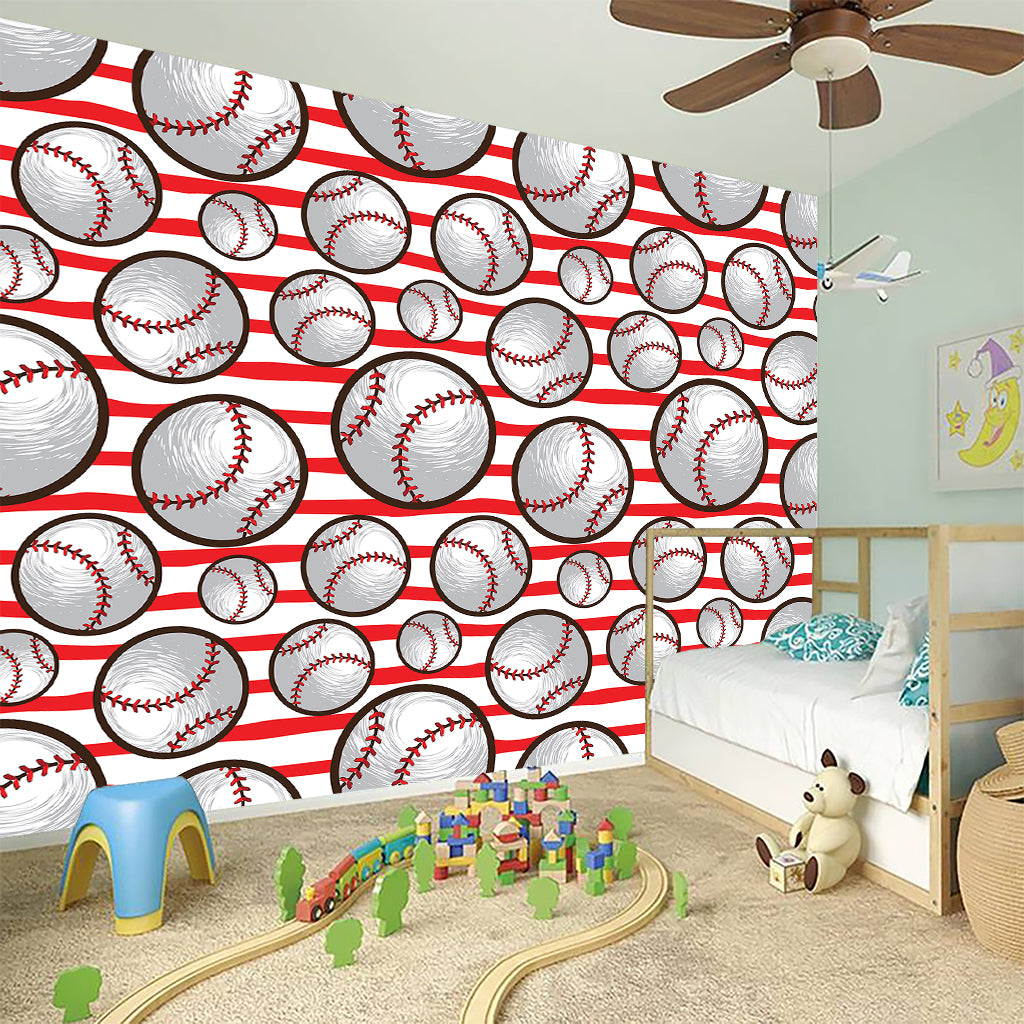 Red Striped Baseball Pattern Print Wall Sticker