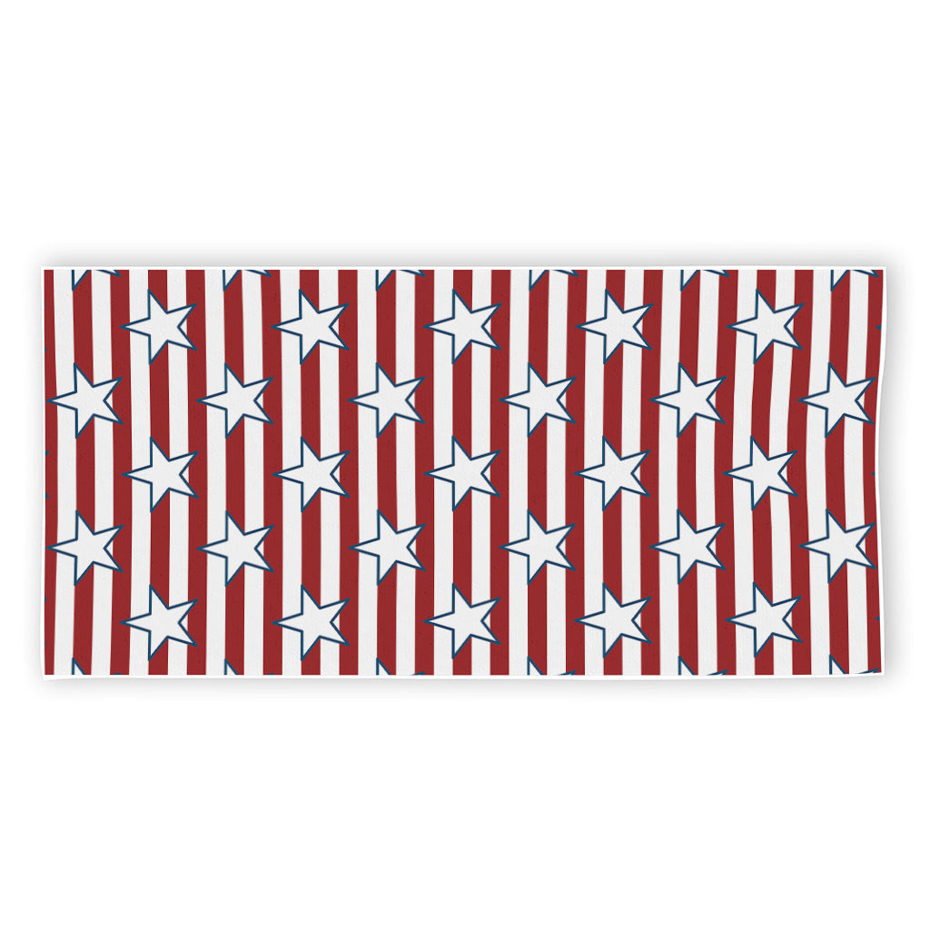 Red Striped USA Star Pattern Print Beach Towel