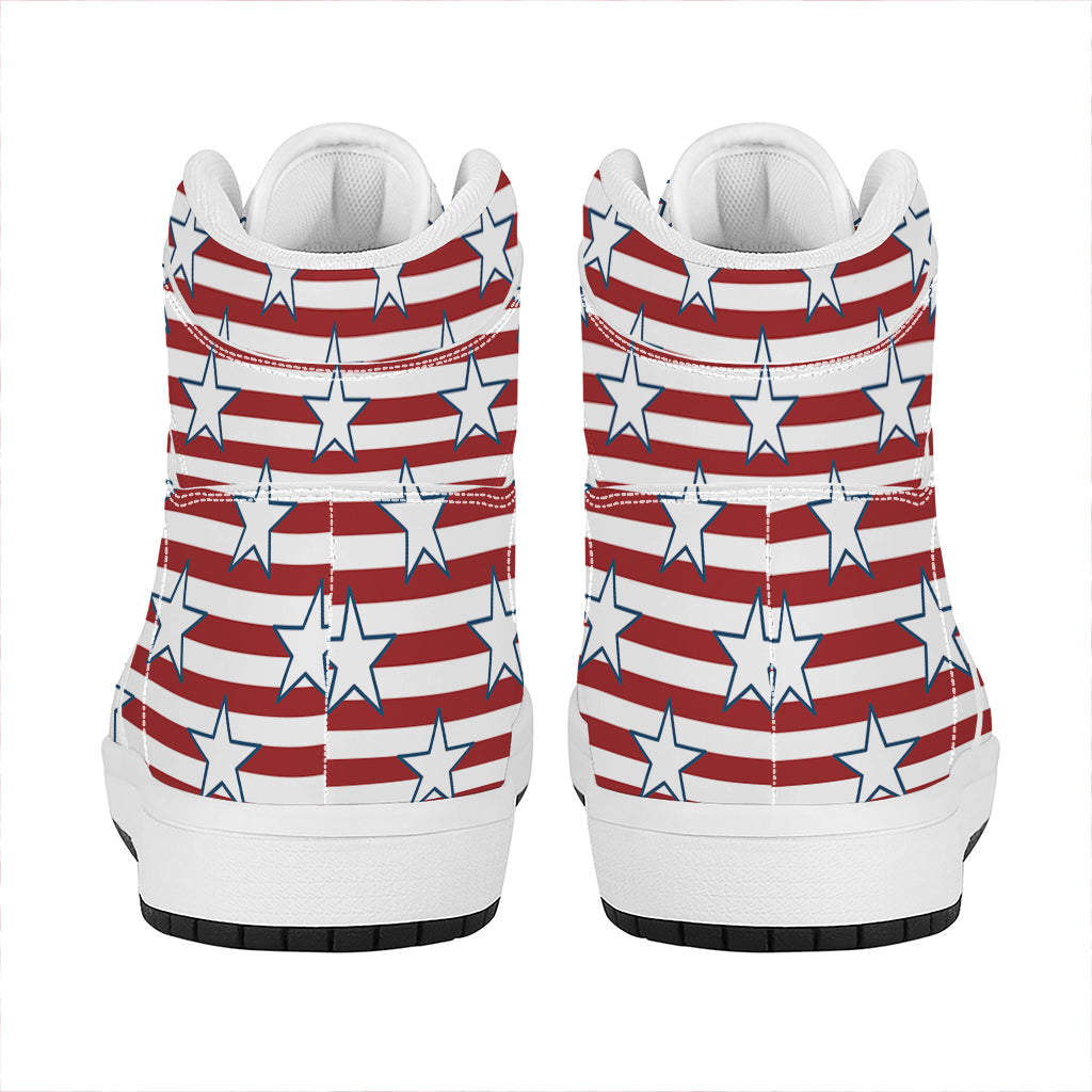 Red Striped USA Star Pattern Print High Top Leather Sneakers