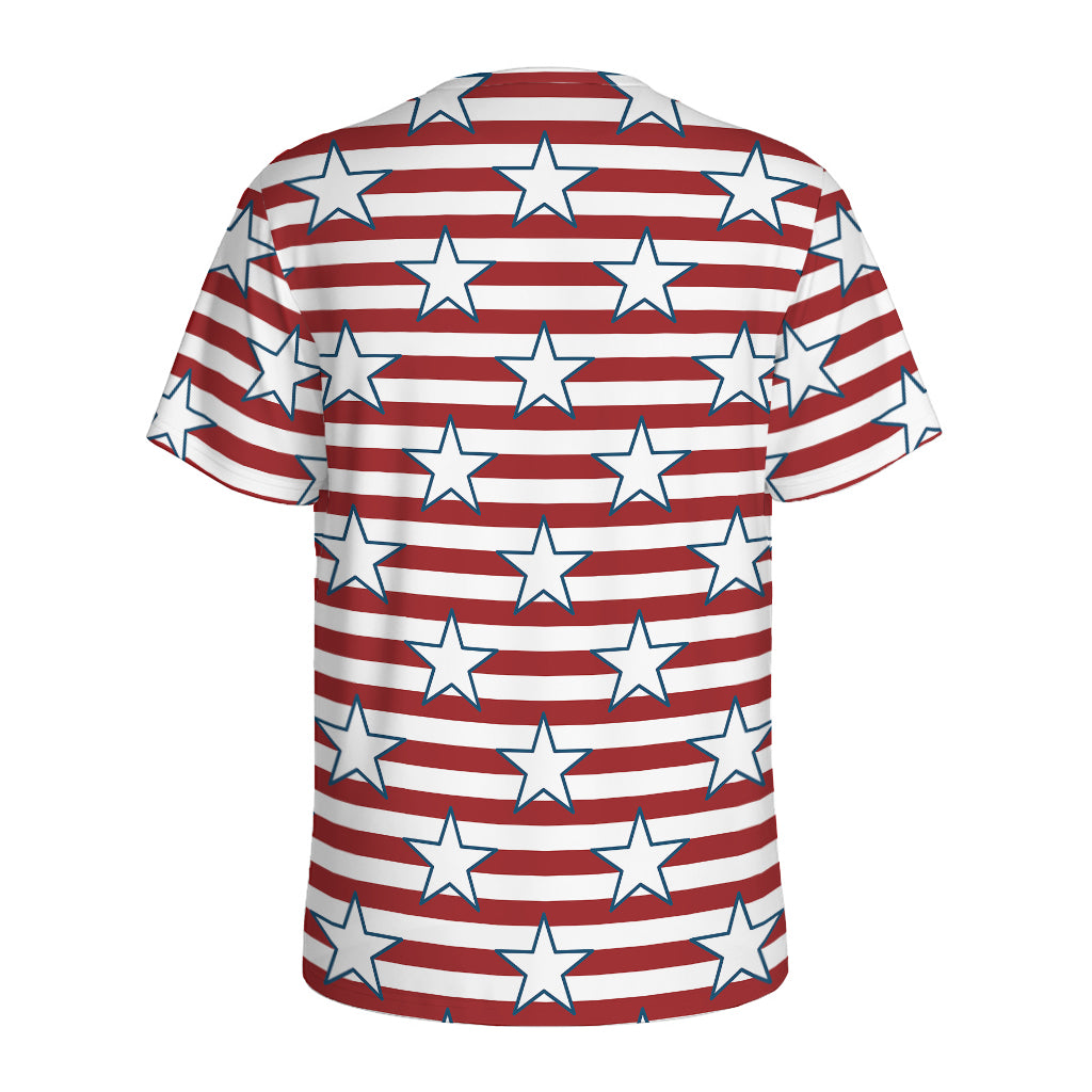 Red Striped USA Star Pattern Print Men's Sports T-Shirt