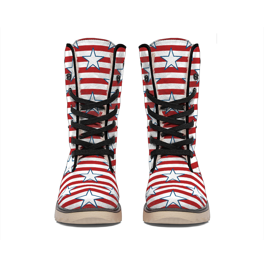 Red Striped USA Star Pattern Print Winter Boots