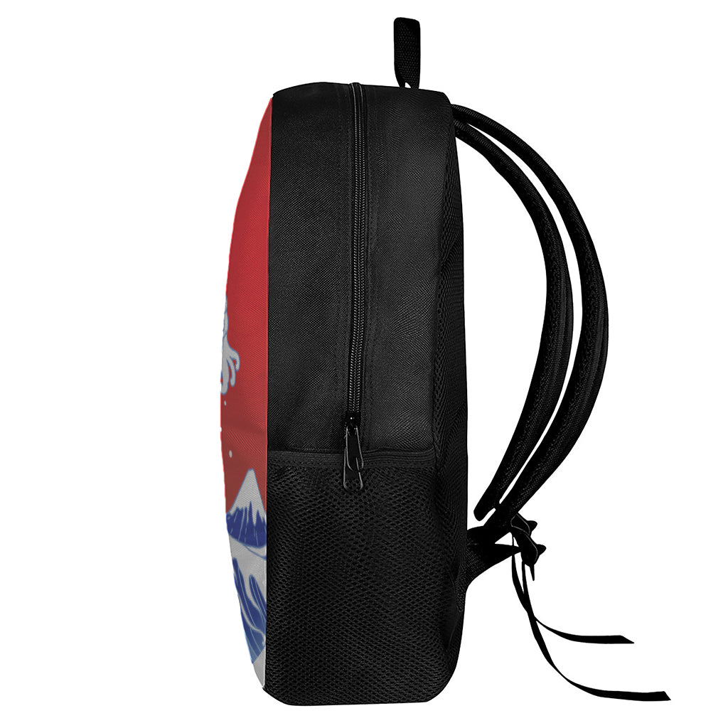 Red Sun Japanese Wave Print 17 Inch Backpack