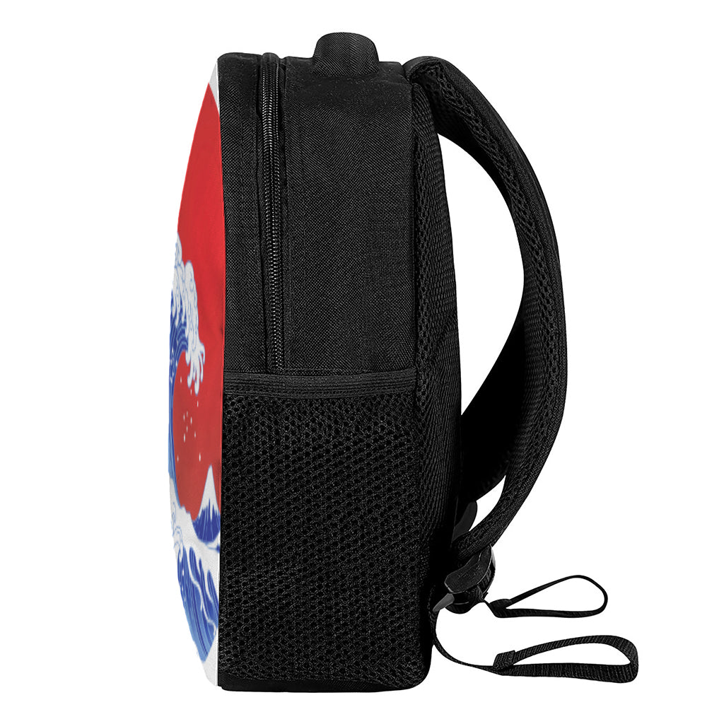 Red Sun Japanese Wave Print Casual Backpack