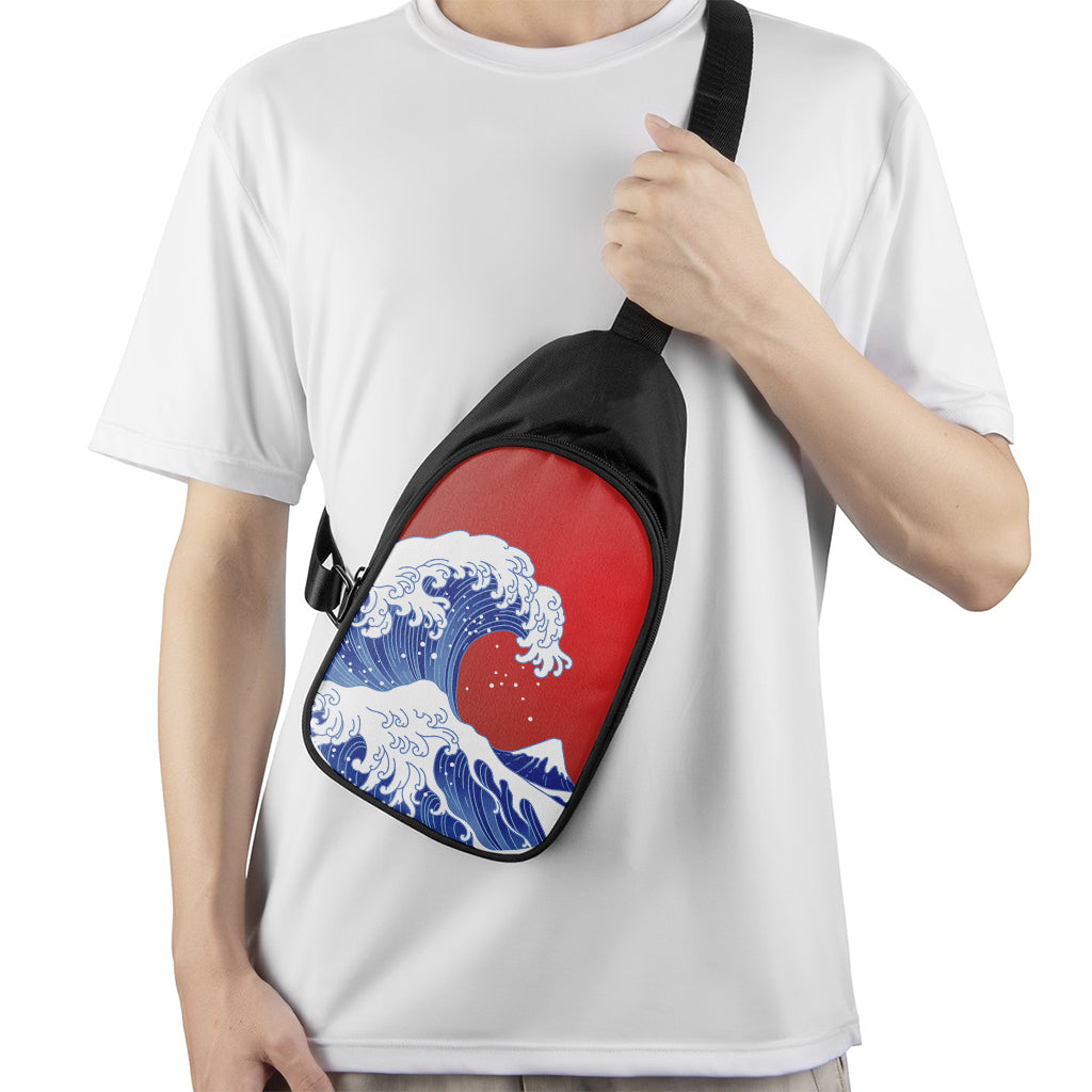 Red Sun Japanese Wave Print Chest Bag