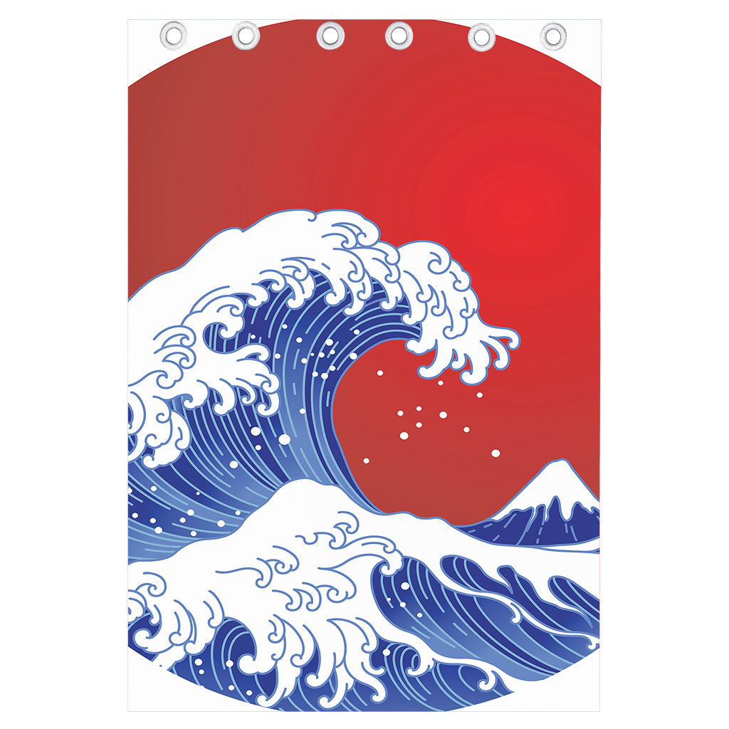 Red Sun Japanese Wave Print Curtain