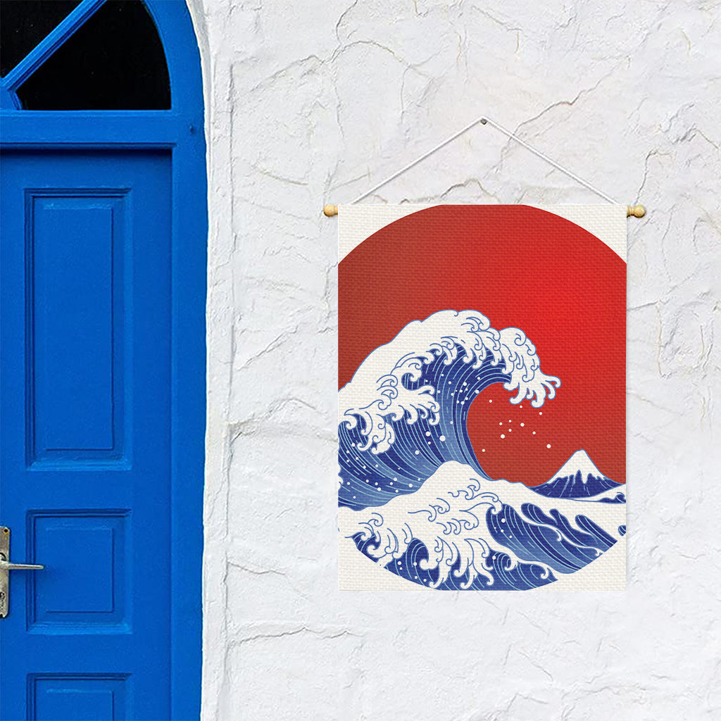 Red Sun Japanese Wave Print Garden Flag