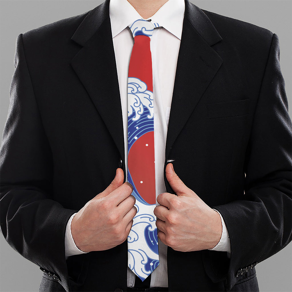 Red Sun Japanese Wave Print Necktie