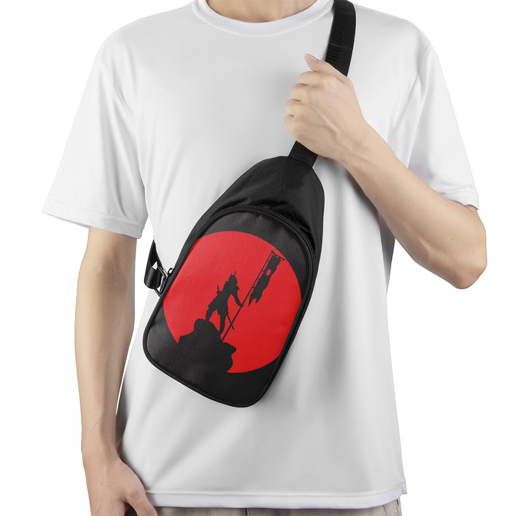 Red Sun Samurai Print Chest Bag