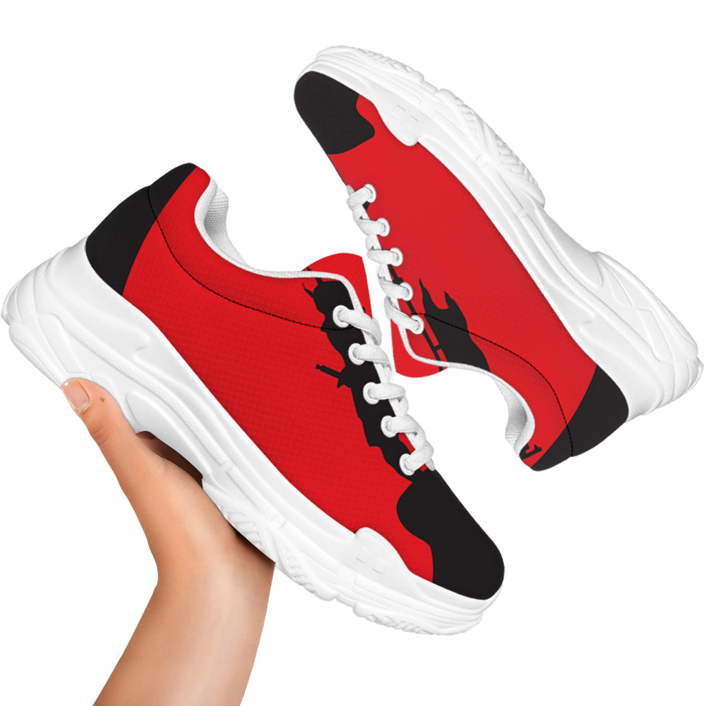 Red Sun Samurai Print White Chunky Shoes