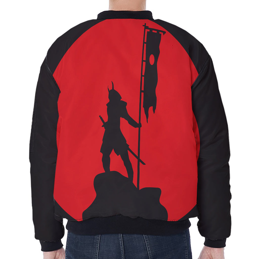 Red Sun Samurai Print Zip Sleeve Bomber Jacket