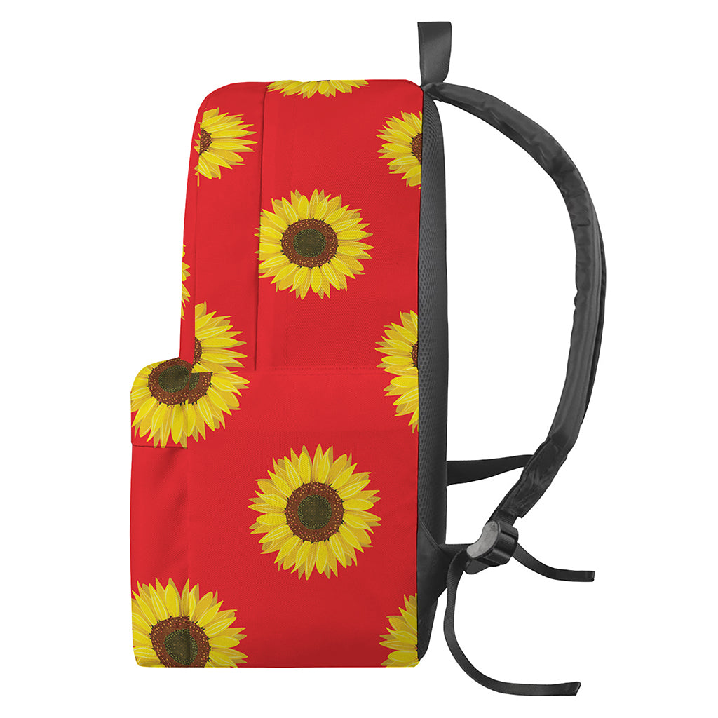 Red Sunflower Pattern Print Backpack