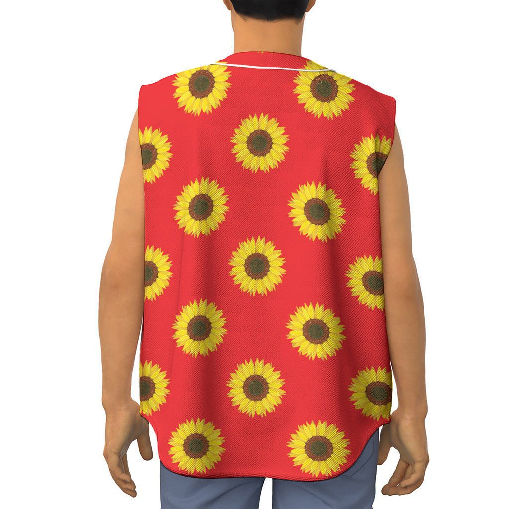Red Sunflower Pattern Print Sleeveless Baseball Jersey