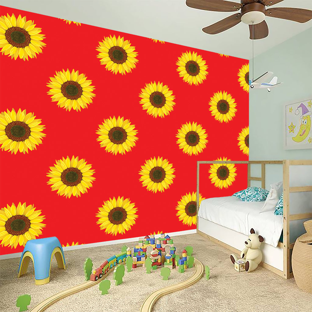 Red Sunflower Pattern Print Wall Sticker