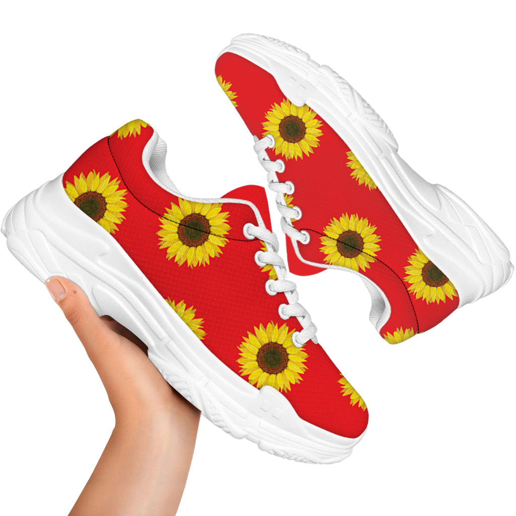 Red Sunflower Pattern Print White Chunky Shoes