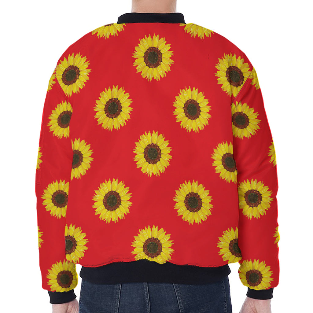 Red Sunflower Pattern Print Zip Sleeve Bomber Jacket
