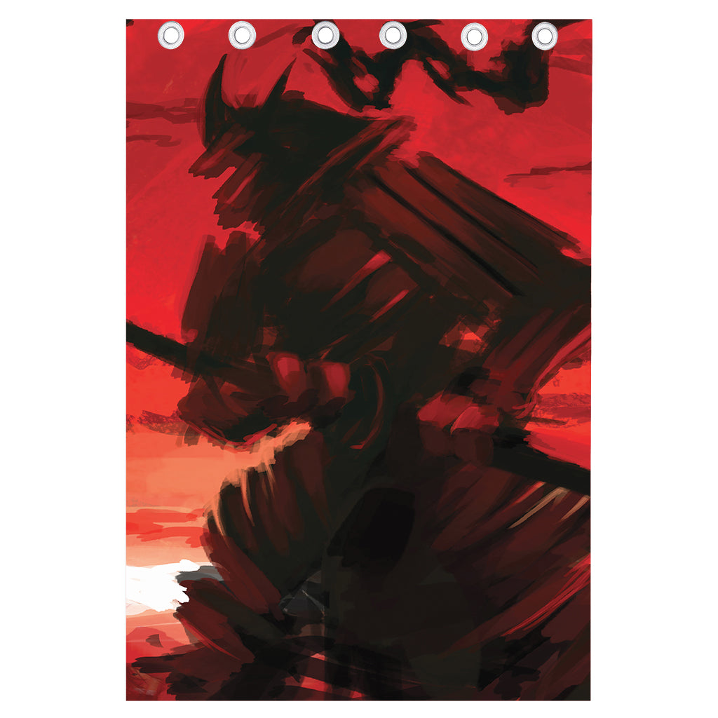 Red Sunset Samurai Print Curtain