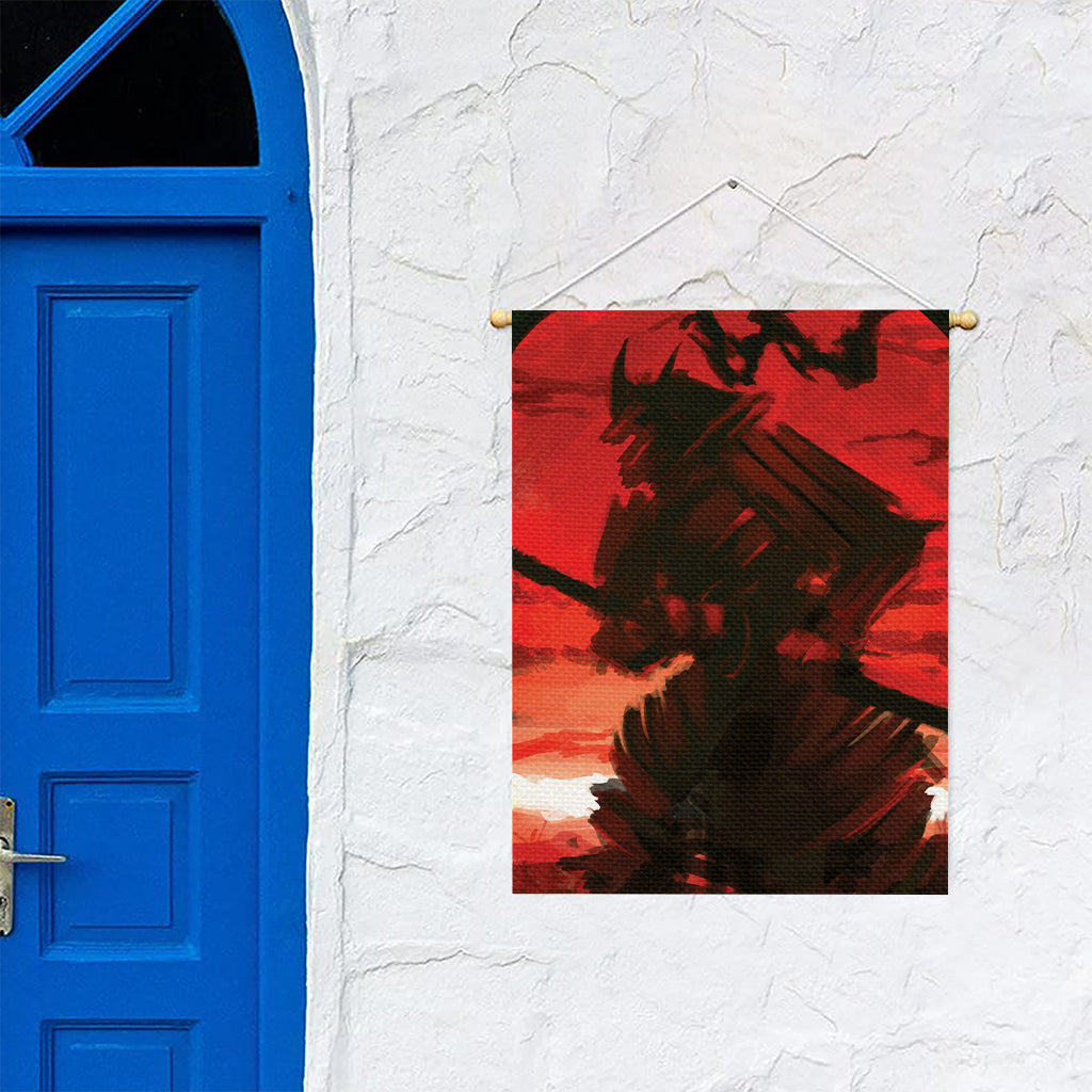 Red Sunset Samurai Print Garden Flag