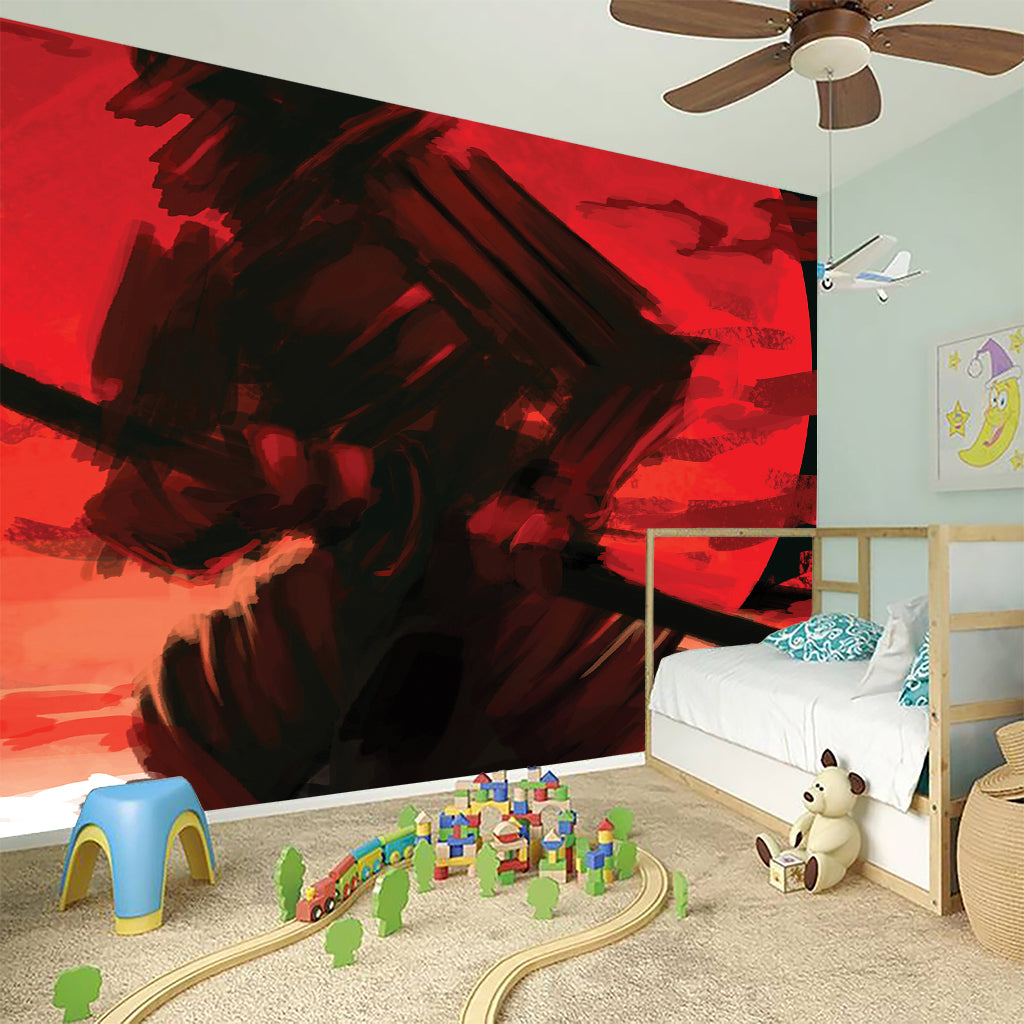 Red Sunset Samurai Print Wall Sticker
