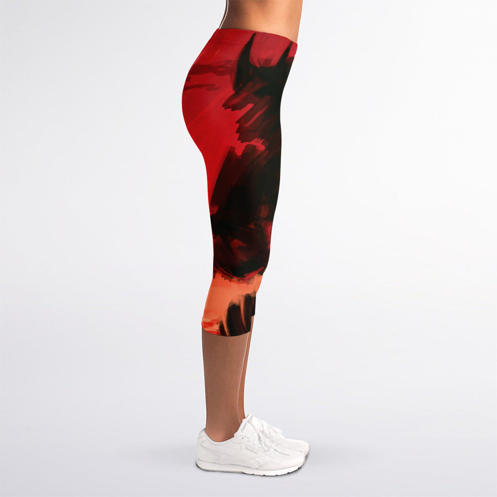 Red Sunset Samurai Print Women's Capri Leggings