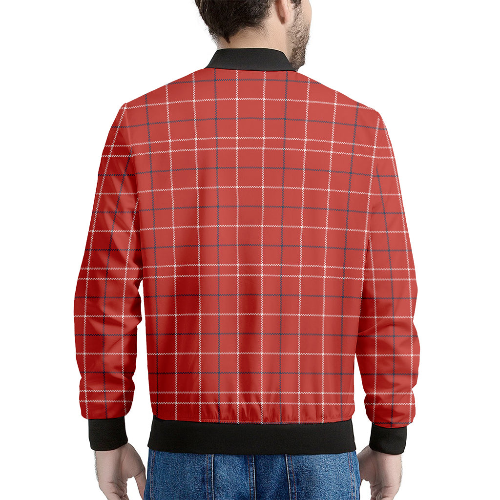 Red Tattersall Pattern Print Men's Bomber Jacket