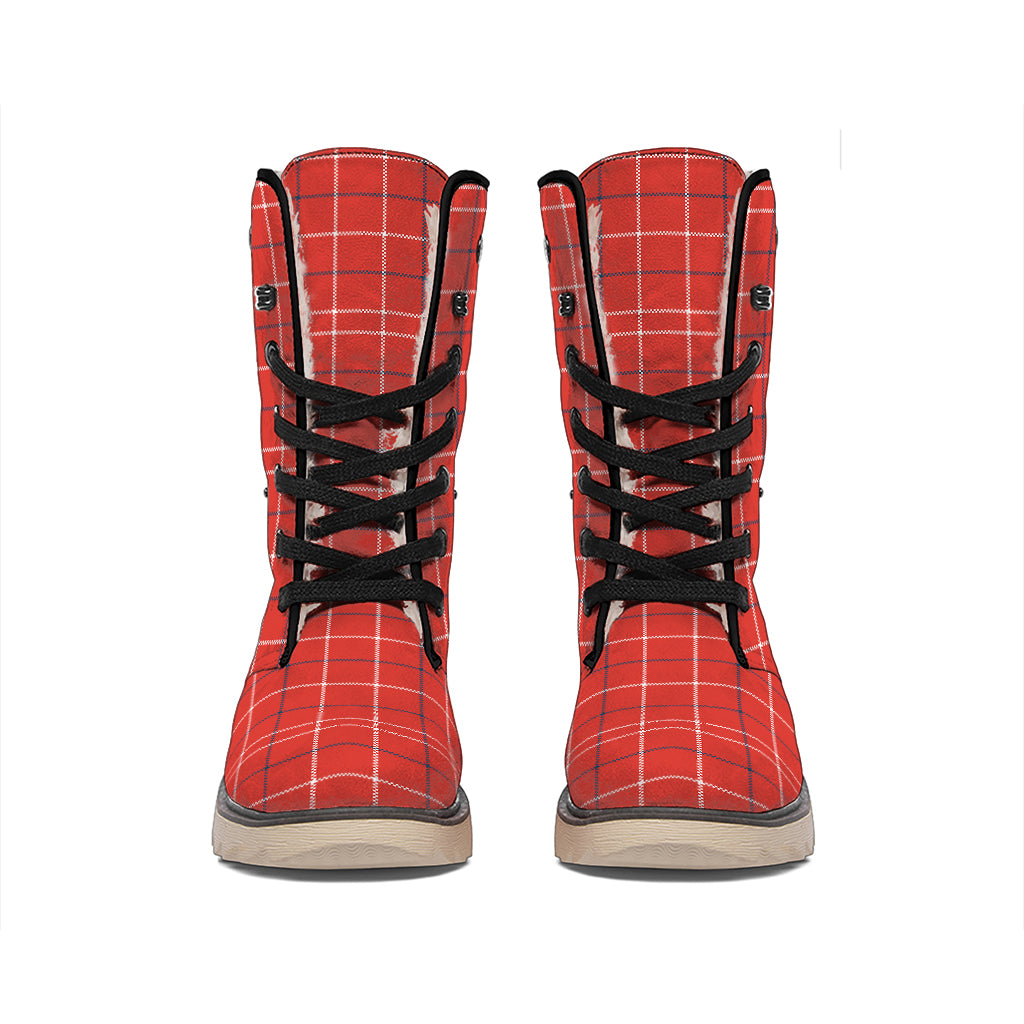 Red Tattersall Pattern Print Winter Boots