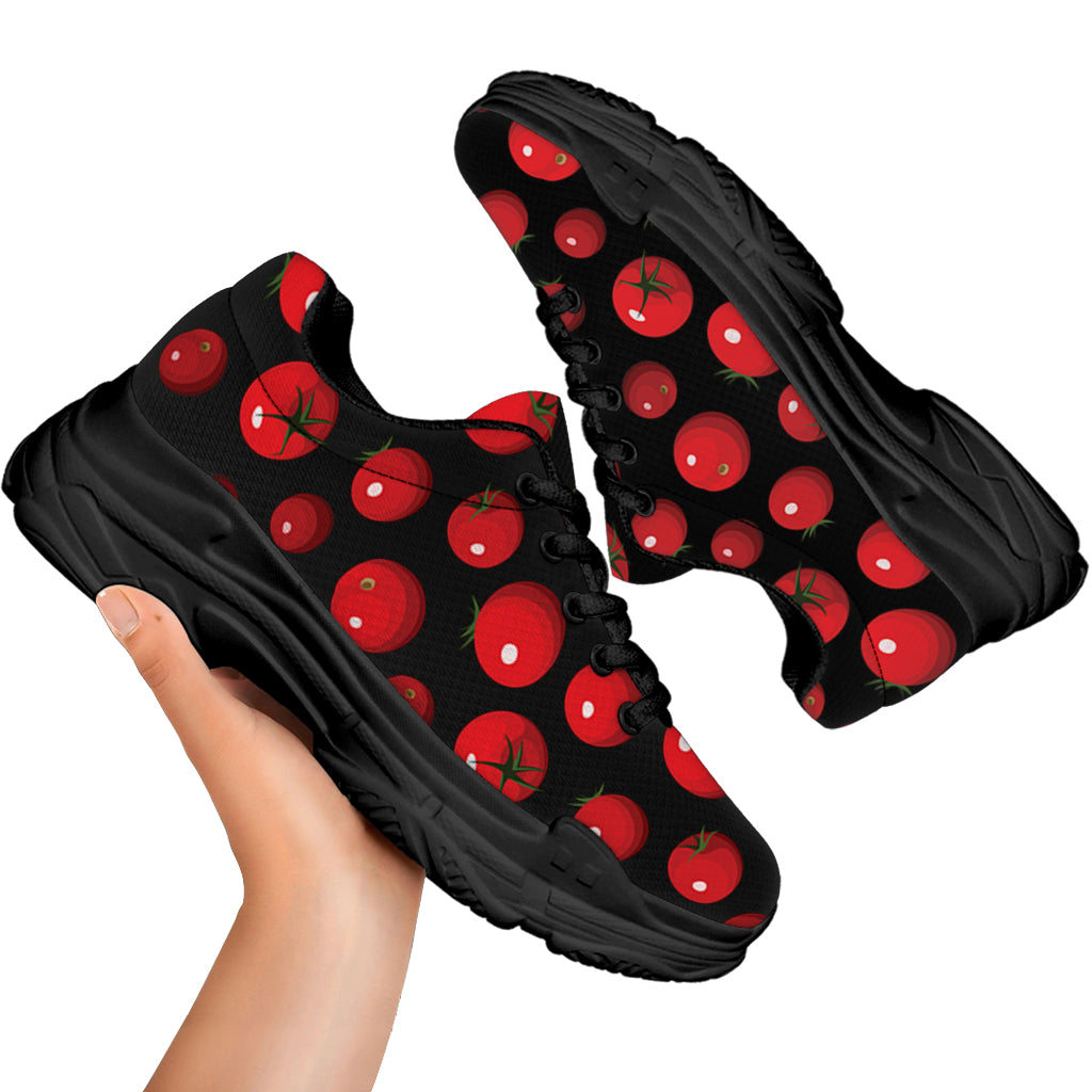 Red Tomato Pattern Print Black Chunky Shoes