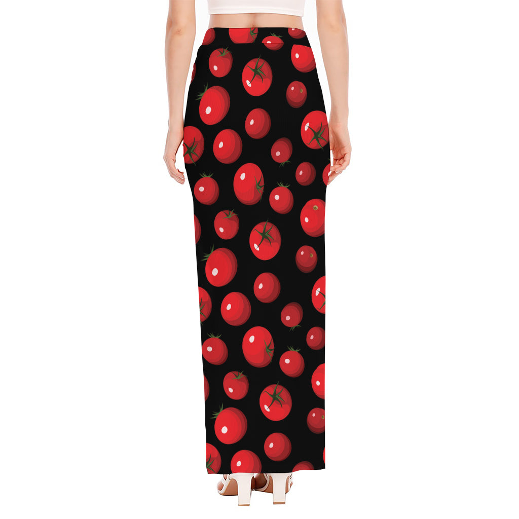 Red Tomato Pattern Print High Slit Maxi Skirt