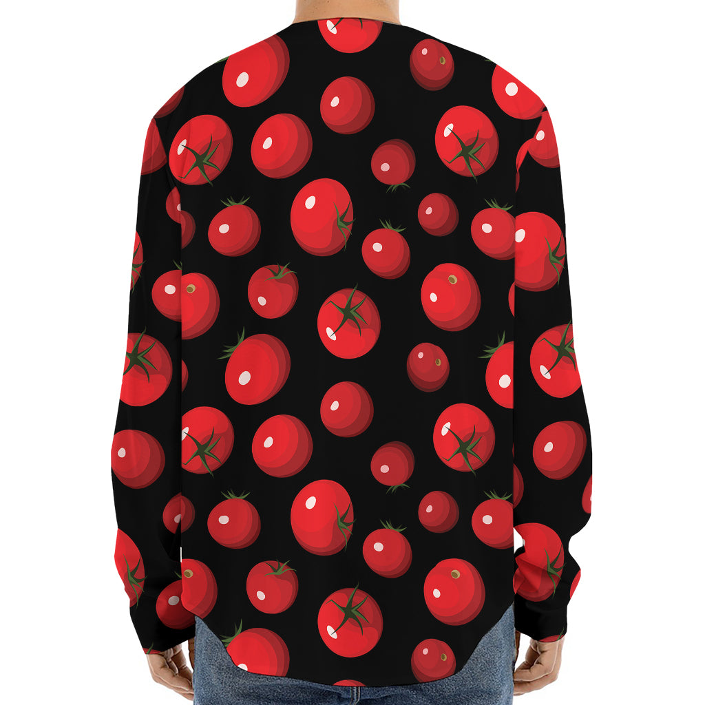 Red Tomato Pattern Print Long Sleeve Baseball Jersey