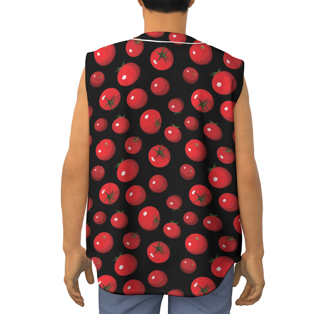 Red Tomato Pattern Print Sleeveless Baseball Jersey