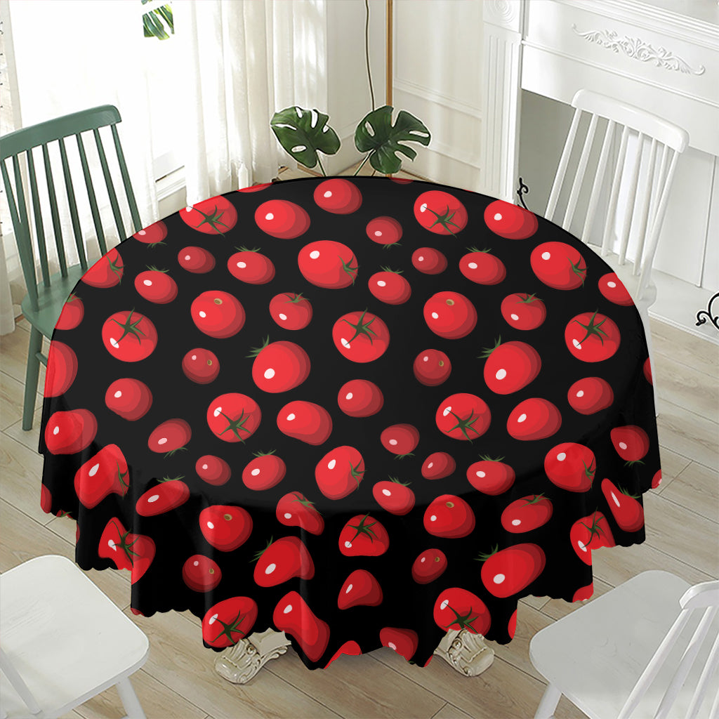 Red Tomato Pattern Print Waterproof Round Tablecloth