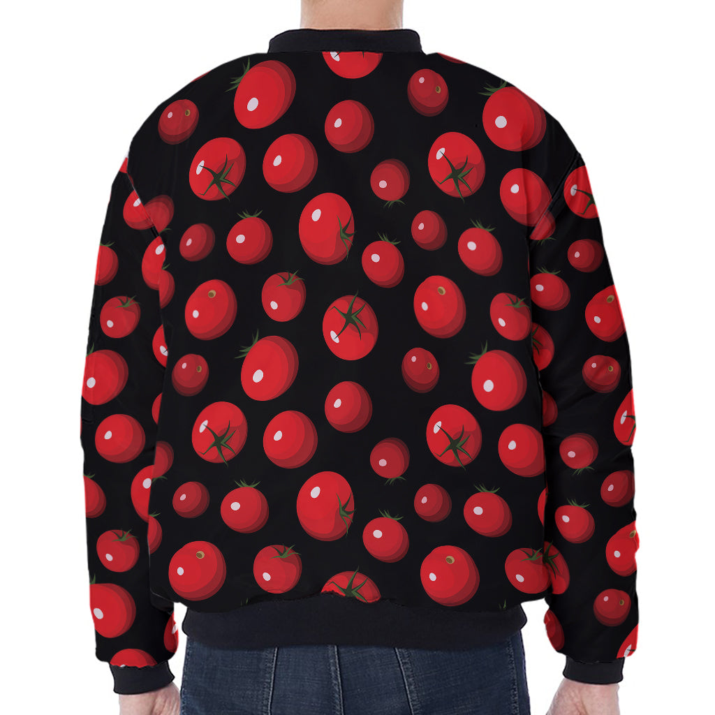Red Tomato Pattern Print Zip Sleeve Bomber Jacket