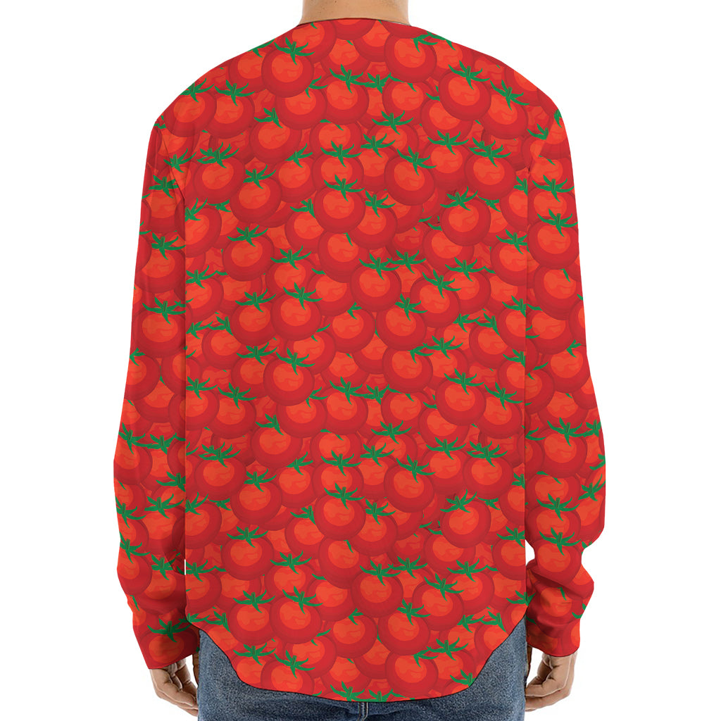 Red Tomatoes Pattern Print Long Sleeve Baseball Jersey