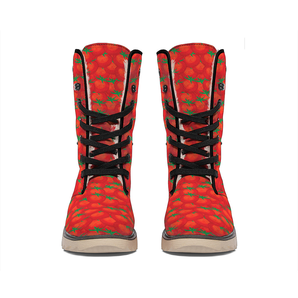 Red Tomatoes Pattern Print Winter Boots