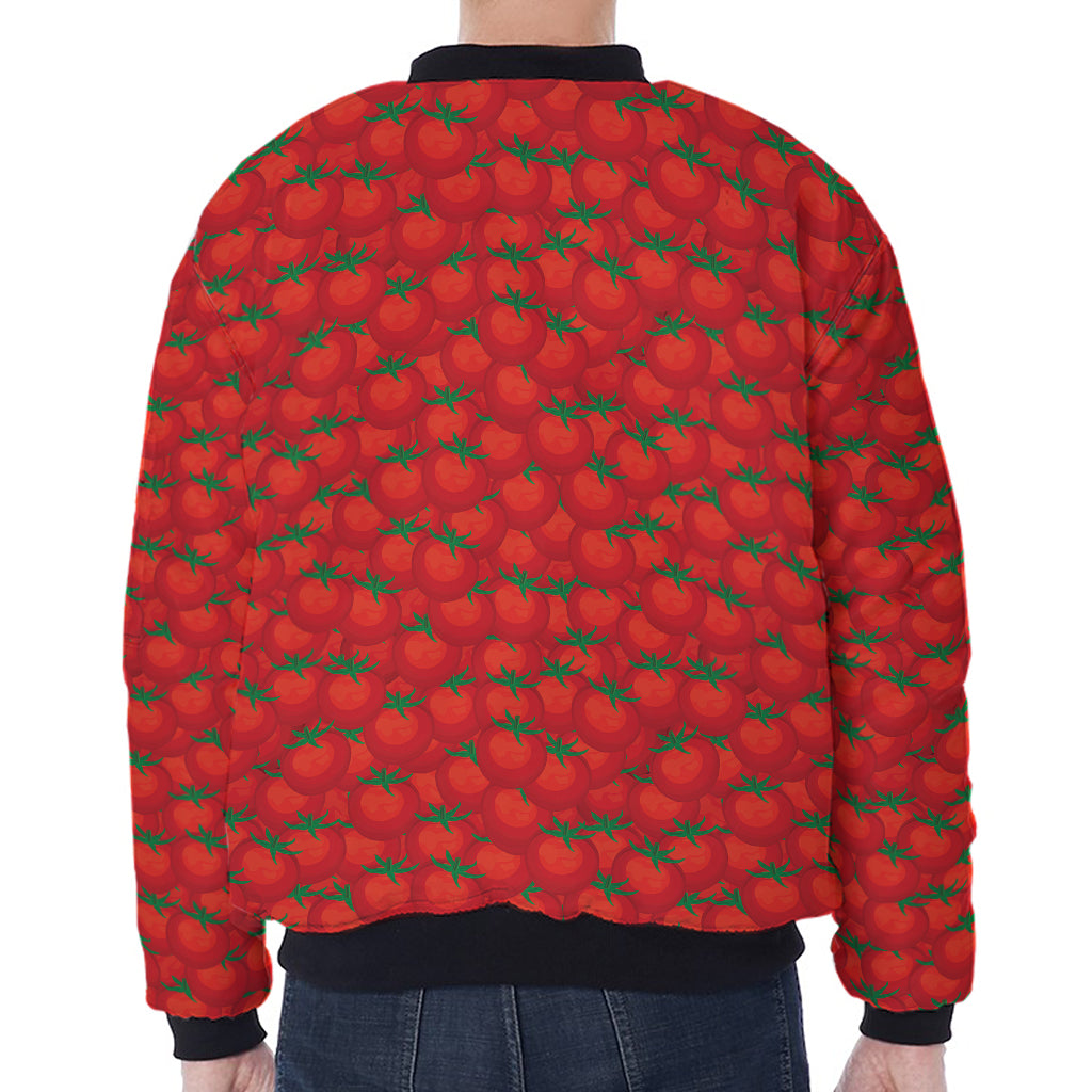 Red Tomatoes Pattern Print Zip Sleeve Bomber Jacket