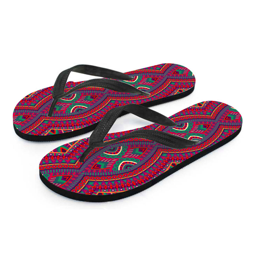 Red Tribal Ethnic Mandala Print Flip Flops