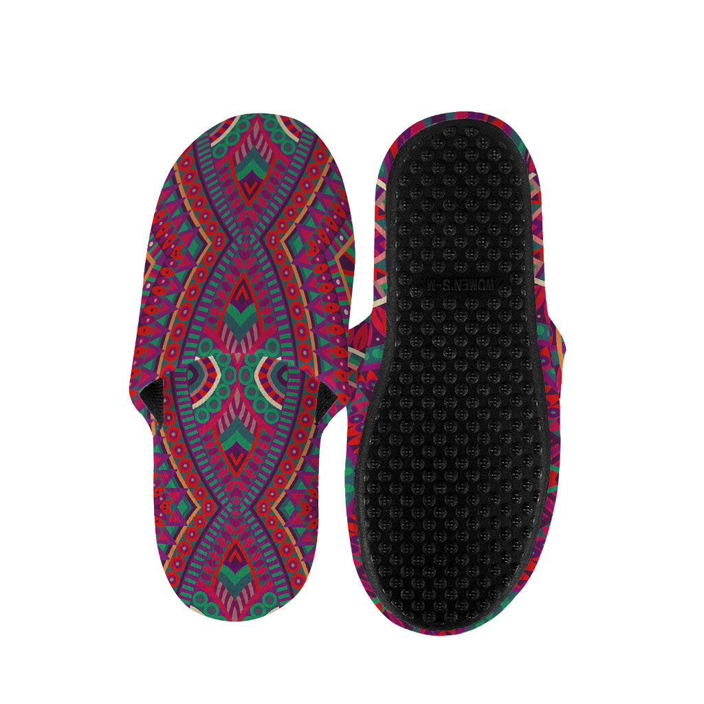 Red Tribal Ethnic Mandala Print Slippers