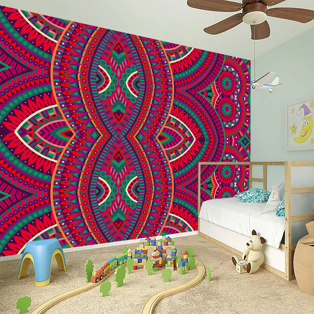 Red Tribal Ethnic Mandala Print Wall Sticker