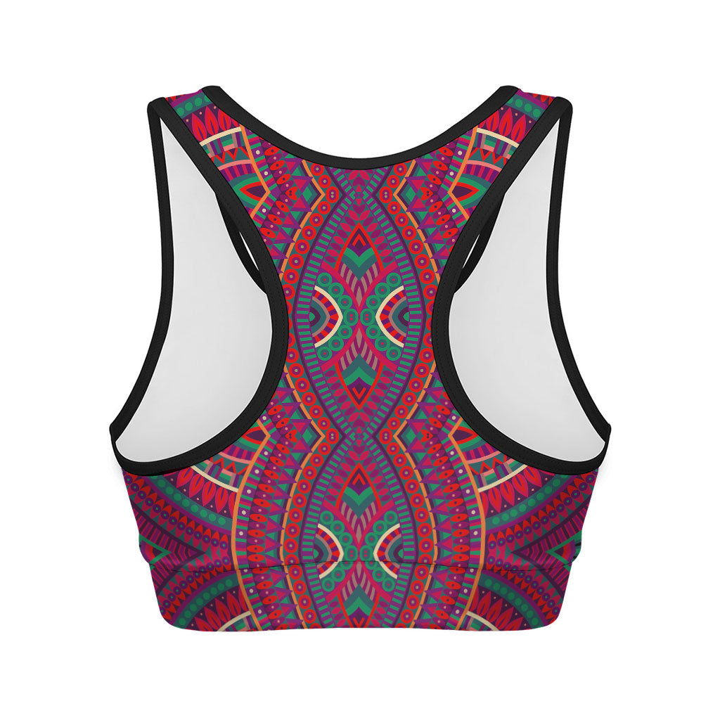 Red Tribal Ethnic Mandala Print Women's Sports Bra