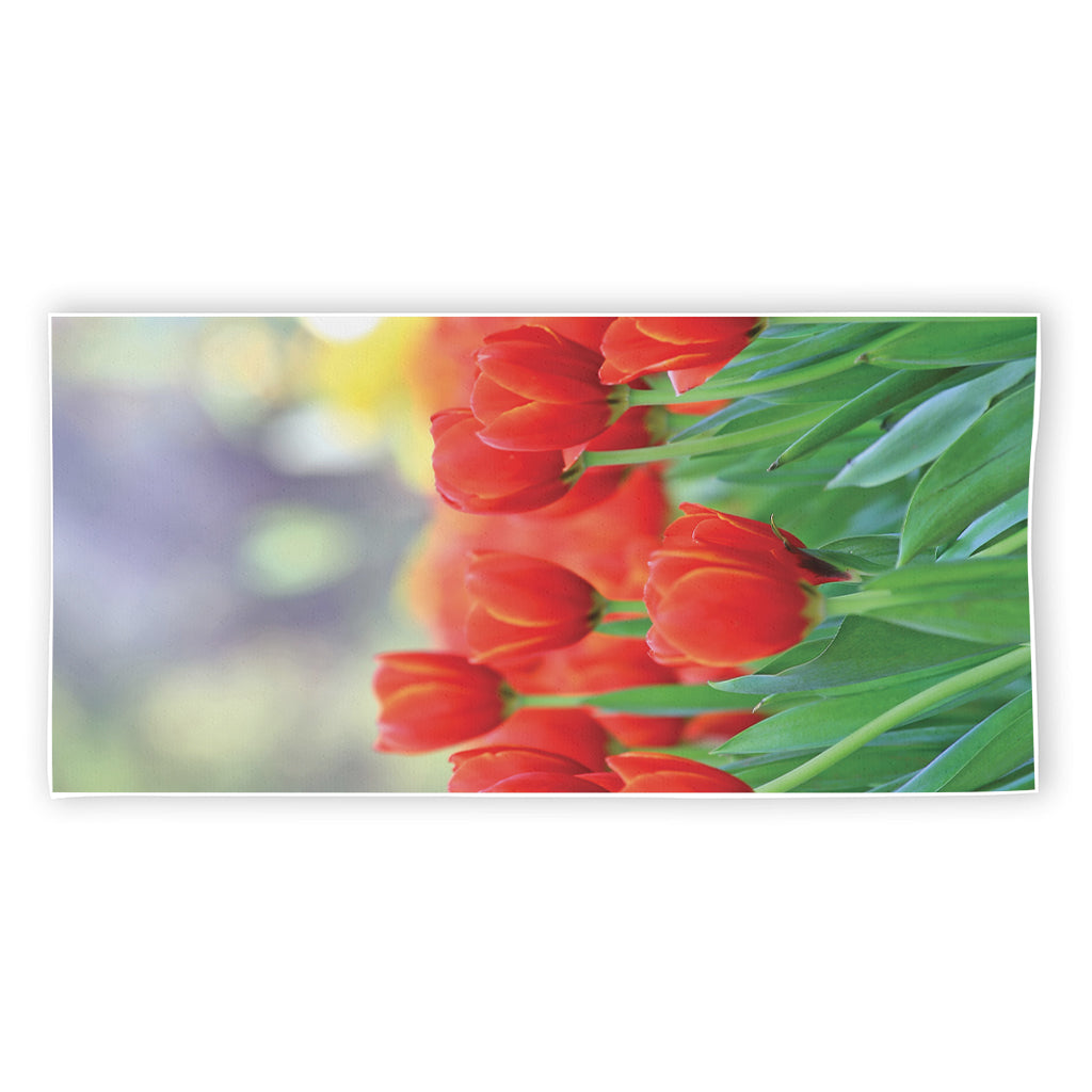 Red Tulip Print Beach Towel