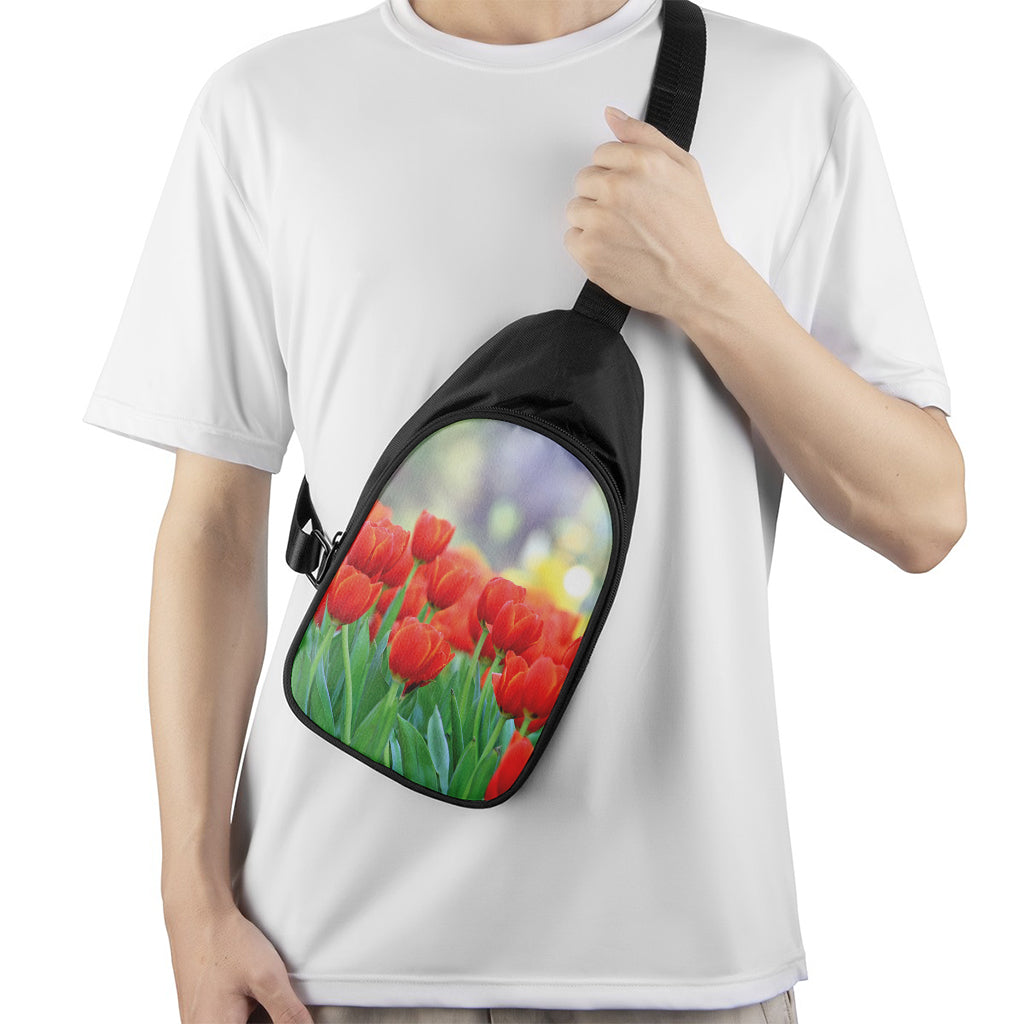 Red Tulip Print Chest Bag