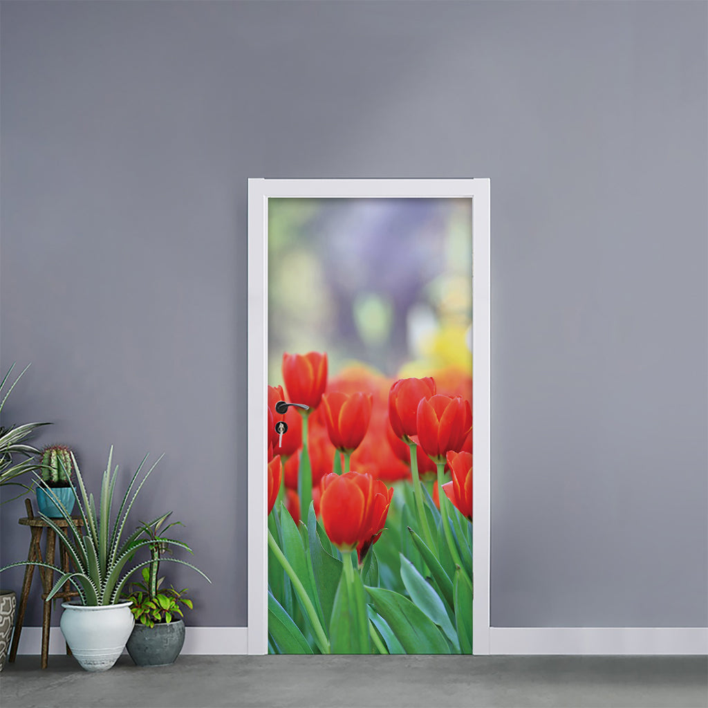 Red Tulip Print Door Sticker
