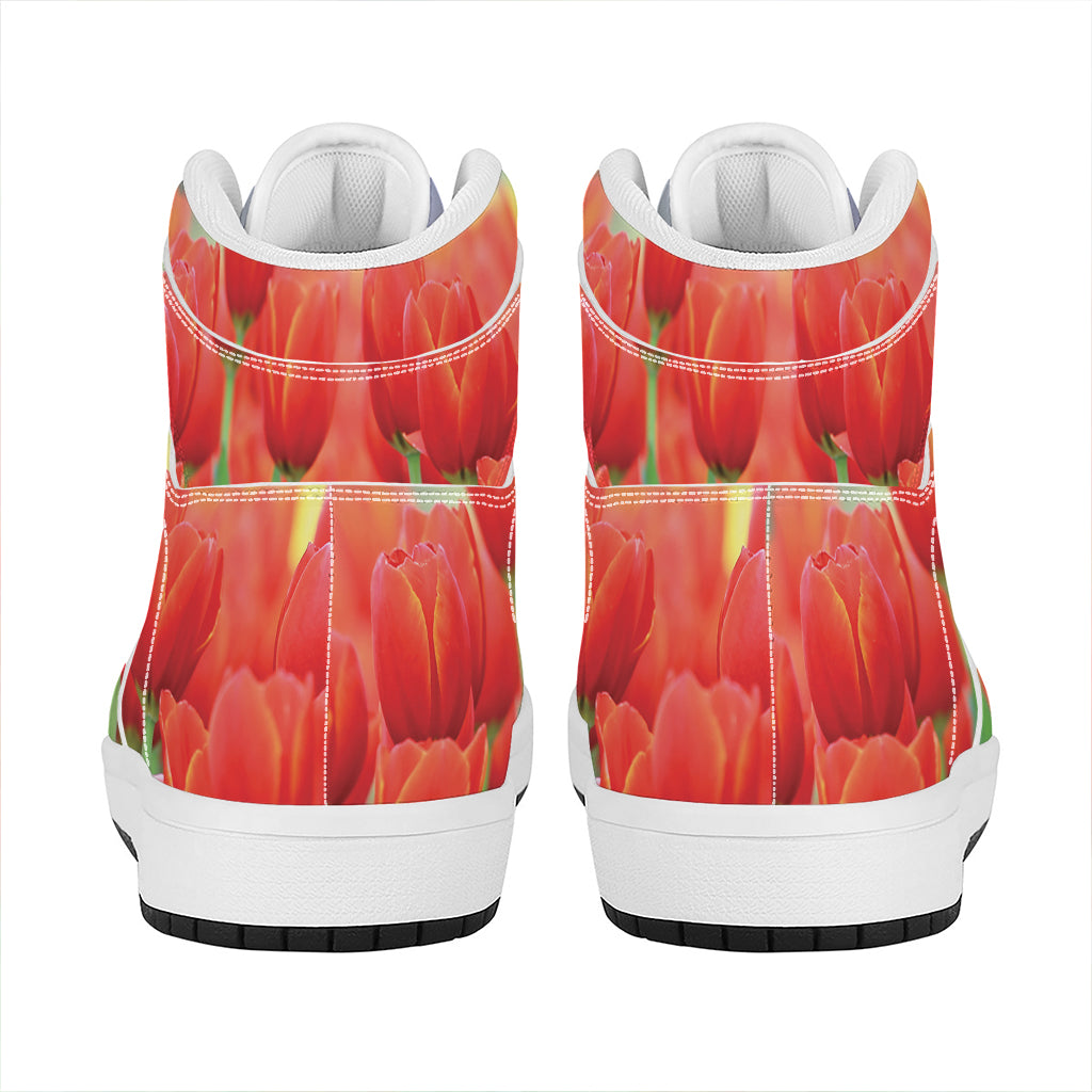 Red Tulip Print High Top Leather Sneakers