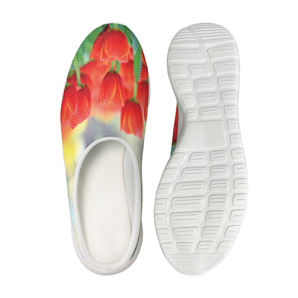 Red Tulip Print Mesh Casual Shoes