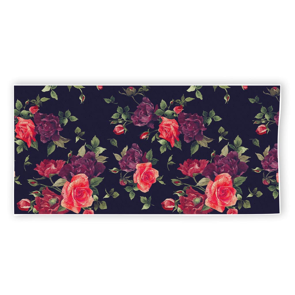 Red Violet Roses Floral Pattern Print Beach Towel