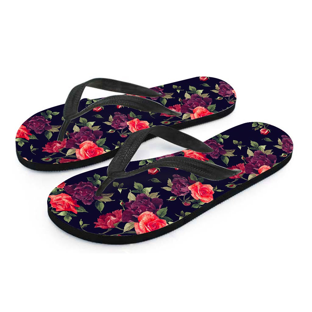 Red Violet Roses Floral Pattern Print Flip Flops