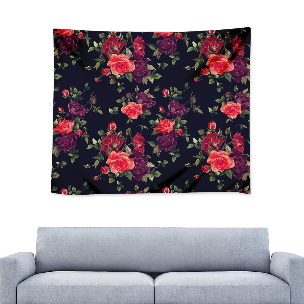 Red Violet Roses Floral Pattern Print Tapestry